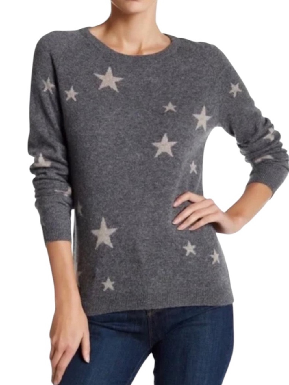 Philosophy 100% Cashmere Star Print knit grey Sweater size M excellent conditio